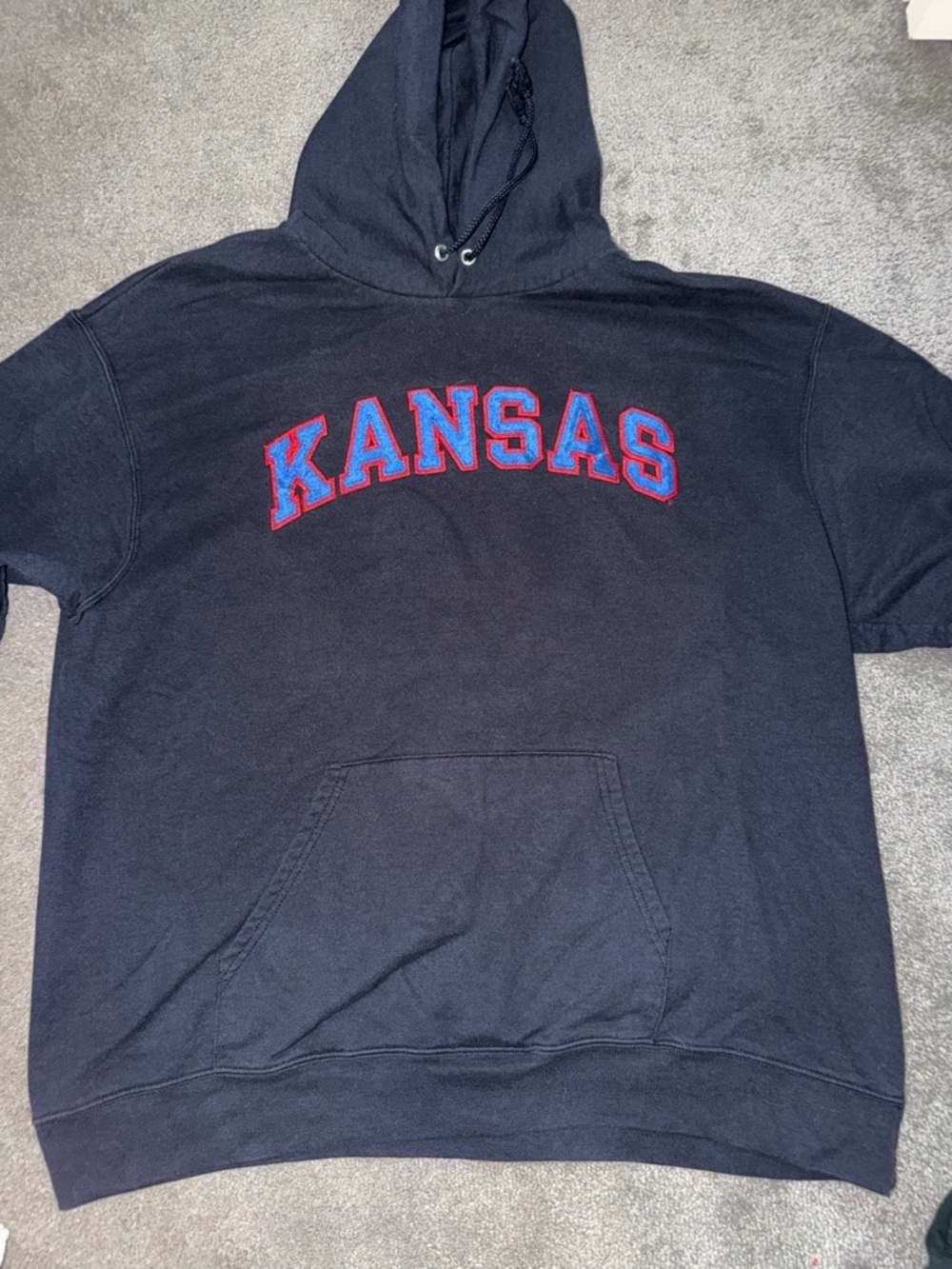 Kansas Navy Hoodie with Red & Blue Embroidered Logo